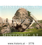Historical Photochrom of a Ladder Leading up to the Top of the Large Bowder Stone in Borrowdale Keswick Lake District Cumbria England UK by Al