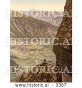 Historical Photochrom of a Man at a Viewpoint, Switzerland by Al