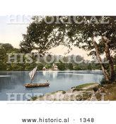 Historical Photochrom of a Man in a Sailboat on the Dart River near the Sharpham Vineyard Estate in Darmouth Devon England by Al