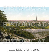 Historical Photochrom of a Man Lying on the Grass and Viewing the City of Salisbury Wiltshire England UK by Al