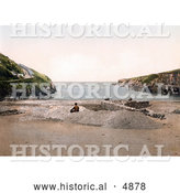 Historical Photochrom of a Man on the Beach at Port Isaac Port Gavern Cornwall England United Kingdom by Al