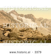 Historical Photochrom of a Man on the Furkahorn, Looking at Furka Pass by Al