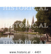 Historical Photochrom of a Man Standing by Boats on the River Wensum in Thorpe St Andrew Norwich East Anglia Norfolk England by Al
