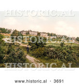 Historical Photochrom of a Man Strolling on a Path in the Commons of Royal Tunbridge Wells Kent England UK by Al
