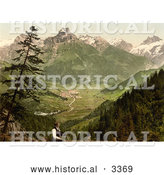 Historical Photochrom of a Man Viewing Engelberg Valley by Al