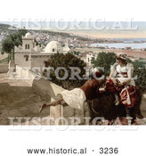 Historical Photochrom of a Moorish Child and Woman on a Terrace, Algeria by Al