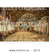 Historical Photochrom of a Music Room at Neuschwanstein Castle by Al