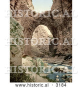 Historical Photochrom of a Natural Arch over a Stream, Constantine, Algeria by Al