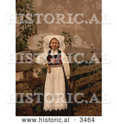 Historical Photochrom of a Norwegian Woman by a Fence by Al