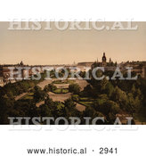 Historical Photochrom of a Park in Kungstradgarden, Stockholm, Sweden by Al