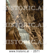 Historical Photochrom of a Path in the Gorge of the Tamina, Switzerland by Al