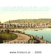 Historical Photochrom of a Pathway Along the Harbor, Zurich, Switzerland by Al