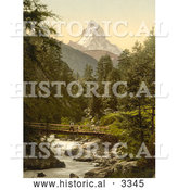 Historical Photochrom of a Person Crossing Vispach Bridge, Matterhorn Mountain by Al