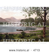 Historical Photochrom of a Person in a Boat on Derwent Water, Broomhill Point, Lake District, England by Al