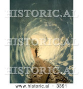 Historical Photochrom of a Person Through the Grindelwald Grotto, Switzerland by Al