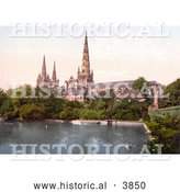 Historical Photochrom of a Pond and Garden on the South Side of the Lichfield Cathedral in Lichfield Staffordshire England UK by Al