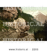 Historical Photochrom of a Railway Car Heading Uphill, Bernese Oberland, Switzerland by Al