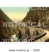 Historical Photochrom of a Road Along the Landwasser River by Al