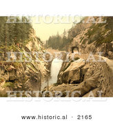 Historical Photochrom of a Road and Tunnel Along Handegg Falls by Al