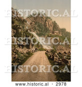 Historical Photochrom of a Road Leading to a Waterfall, Norway by Al