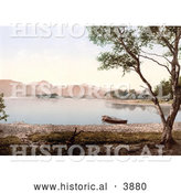 Historical Photochrom of a Rowboat on Still Waters of Scarfclose Bay and Mountains in the Background Derwentwater Lake District Cumbria England UK by Al