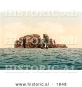 Historical Photochrom of a Sailboat by the North Point and Hengst, Heligoland, Germany by Al