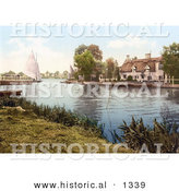 Historical Photochrom of a Sailboat near a Carriage on a Ferry, Crossing the River Bure in Horning Norfolk England by Al