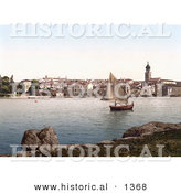 Historical Photochrom of a Sailboat near Veglia, Krk, Austro-Hungary by Al
