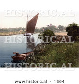 Historical Photochrom of a Sailboat on the River Bure in Belaugh, Norfolk, England by Al