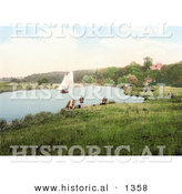 Historical Photochrom of a Sailboat on the River Yare, a Sailboat in the Background, Bramerton, South Norfolk, England by Al