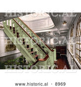 Historical Photochrom of a Staircase on the Konig Albert, North German Lloyd, Royal Mail Steamers by Al