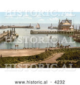 Historical Photochrom of a Steamer and Sailboats in the Harbour of Lowestoft Waveney Suffolk East Anglia England UK by Al