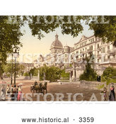 Historical Photochrom of a Street Scene at the Grand Hotel Victoria, Interlaken by Al