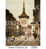 Historical Photochrom of a Street Scene in Berne Switzerland by Al