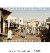 Historical Photochrom of a Street Scene with People in Kairwan, Tunisia by Al