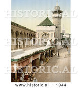 Historical Photochrom of a Tower and People at Sadiky Hospital in Tunis, Tunisia by Al