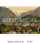 Historical Photochrom of a Town of Interlaken near Jungfrau Mountain by Al