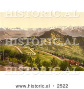 Historical Photochrom of a Train Station in the Mountains, Switzerland by Al