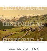 Historical Photochrom of a Village near the Swiss Alps, Bernese Oberland by Al