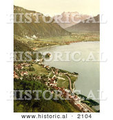 Historical Photochrom of a Village on Geneva Lake by Al