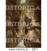 Historical Photochrom of a Walkway in a Gorge, Switzerland by Al