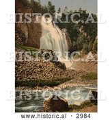 Historical Photochrom of a Waterfall in Hardanger Fjord by Al