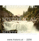 Historical Photochrom of a Waterfall in the Swiss Alps by Al