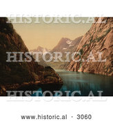 Historical Photochrom of a Waterscape, Troldfjord, Raftsund, Lofoten, Norway by Al