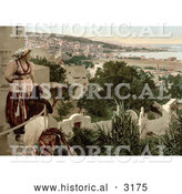 Historical Photochrom of a Woman and Child Viewing the City of Algiers from a Terrace, Algeria by Al