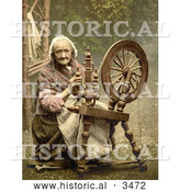 Historical Photochrom of a Woman Using a Spinning Wheel by Al