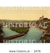 Historical Photochrom of Aare River Flowing Through Thun, Switzerland by Al