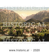 Historical Photochrom of Aare River Running Through Interlaken by Al
