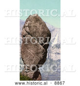 August 11th, 2013: Historical Photochrom of Agassiz Rock Balanced on a Cliff at Union Point and Yosemite Falls, California by Al