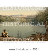 Historical Photochrom of an Arabian Man on the Shore of the River Jordan by Al